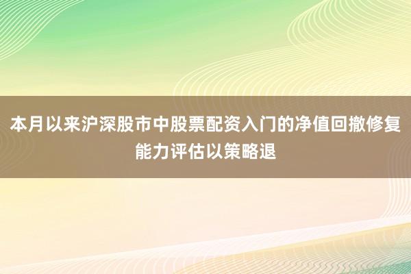 本月以来沪深股市中股票配资入门的净值回撤修复能力评估以策略退