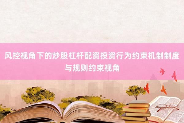 风控视角下的炒股杠杆配资投资行为约束机制制度与规则约束视角