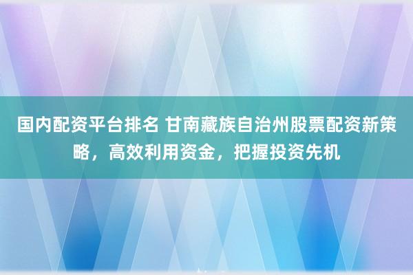 国内配资平台排名 甘南藏族自治州股票配资新策略，高效利用资金，把握投资先机